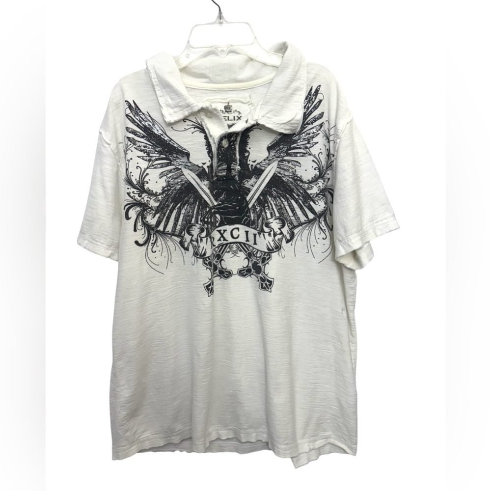 Affliction Helix Men’s Polo (Cream / Off White) Size XL